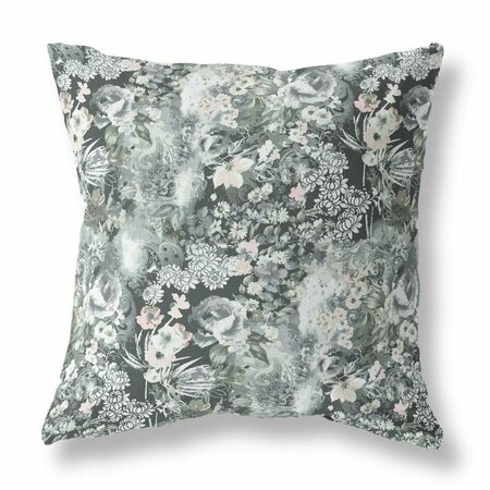 PALACEDESIGNS 16 in. Gray & White Springtime Indoor & Outdoor Throw Pillow PA3091877